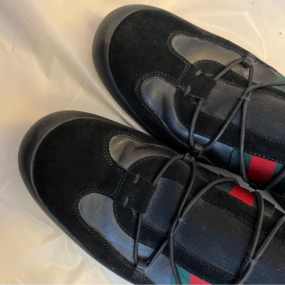 Gucci sneakers: black suede & leather, red/green stripes, elastic gore & laces - Picture 9 of 10